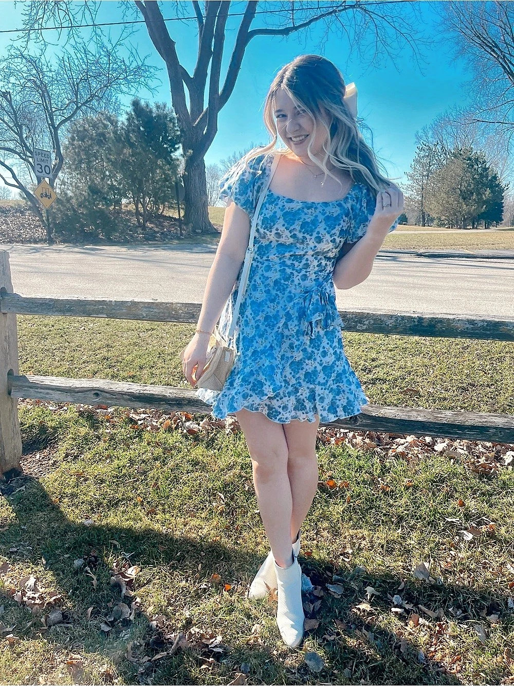 Blue & White Floral Mini Dress Like New